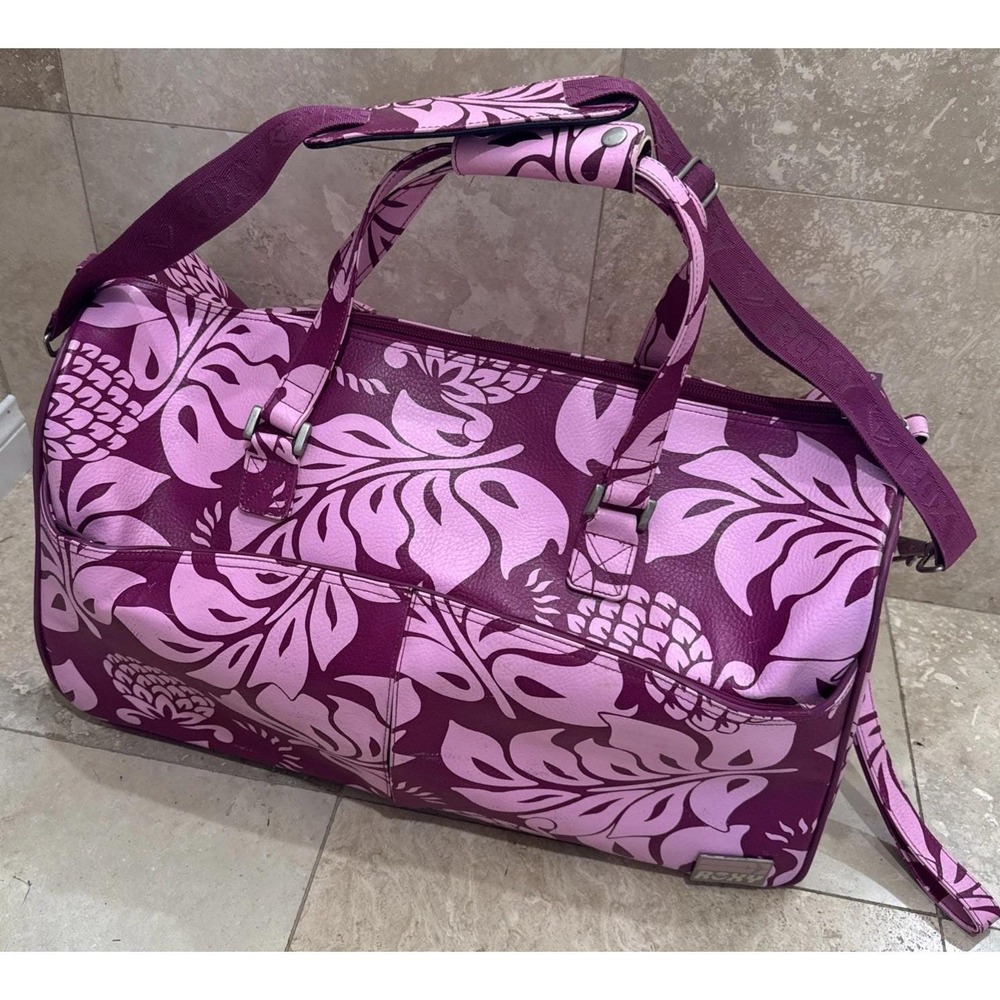 Vintage Roxy Hot Pink Tropical Floral Suitcase Y2K 90s Luggage Duffle Bag 22x12"